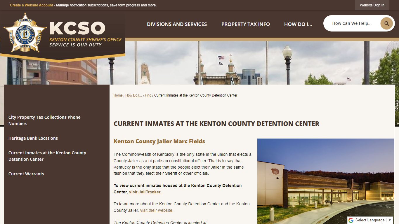 Current Inmates at the Kenton County Detention Center