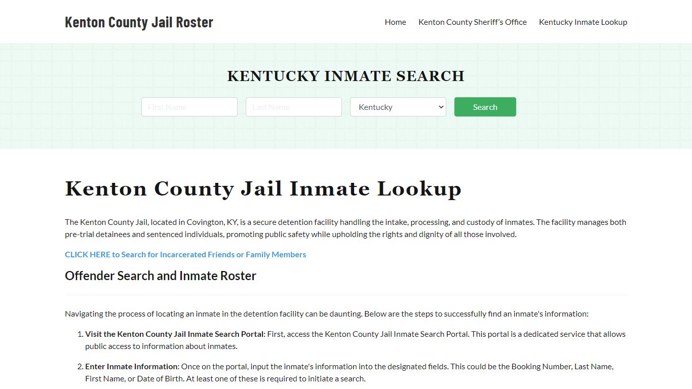 Kenton County Jail Roster Lookup, KY, Inmate Search