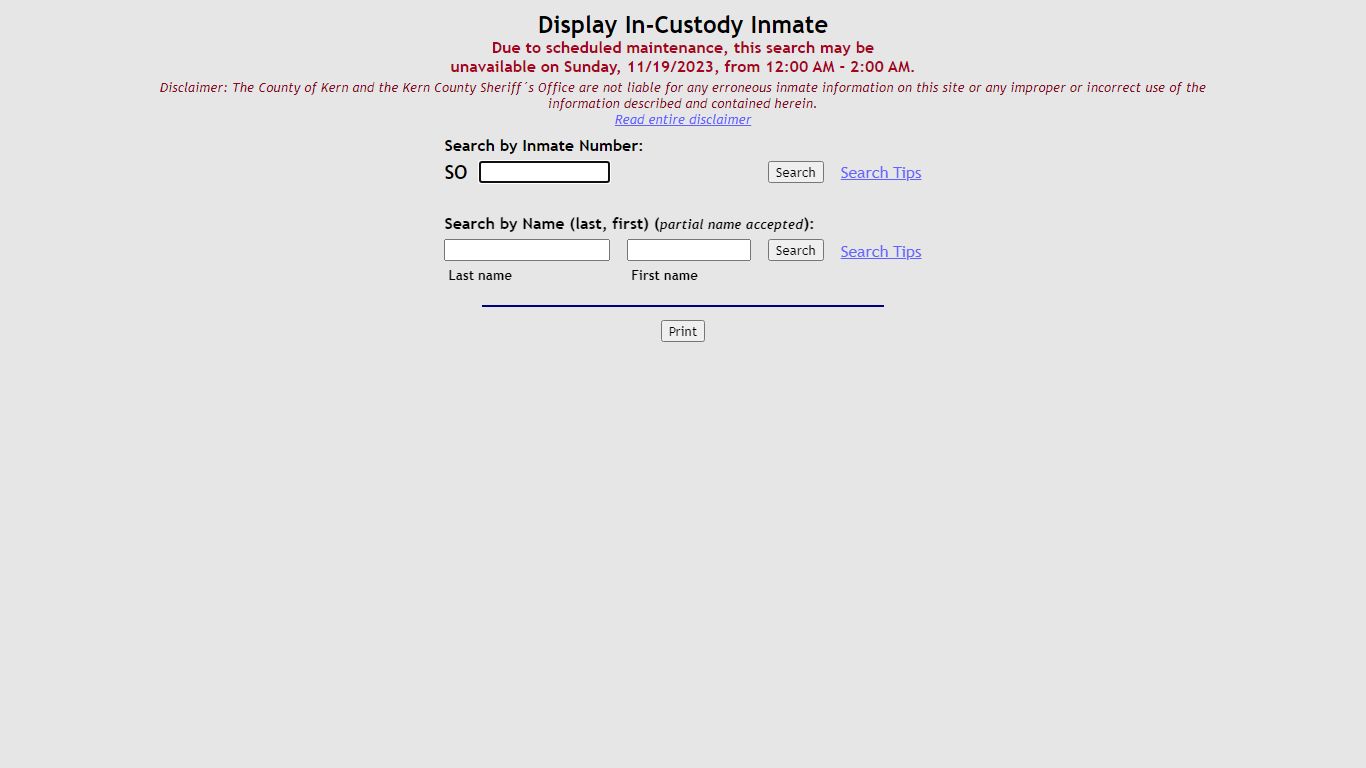 Kern County Sheriff Detentions: Display In-Custody Inmate Information