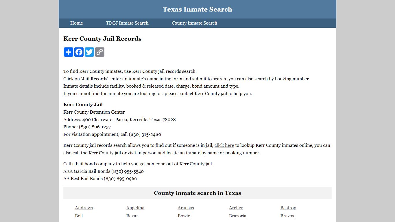 Kerr County Jail Records - Texas Inmate Search