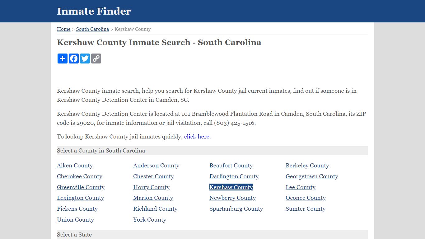 Kershaw County Inmate Search - South Carolina