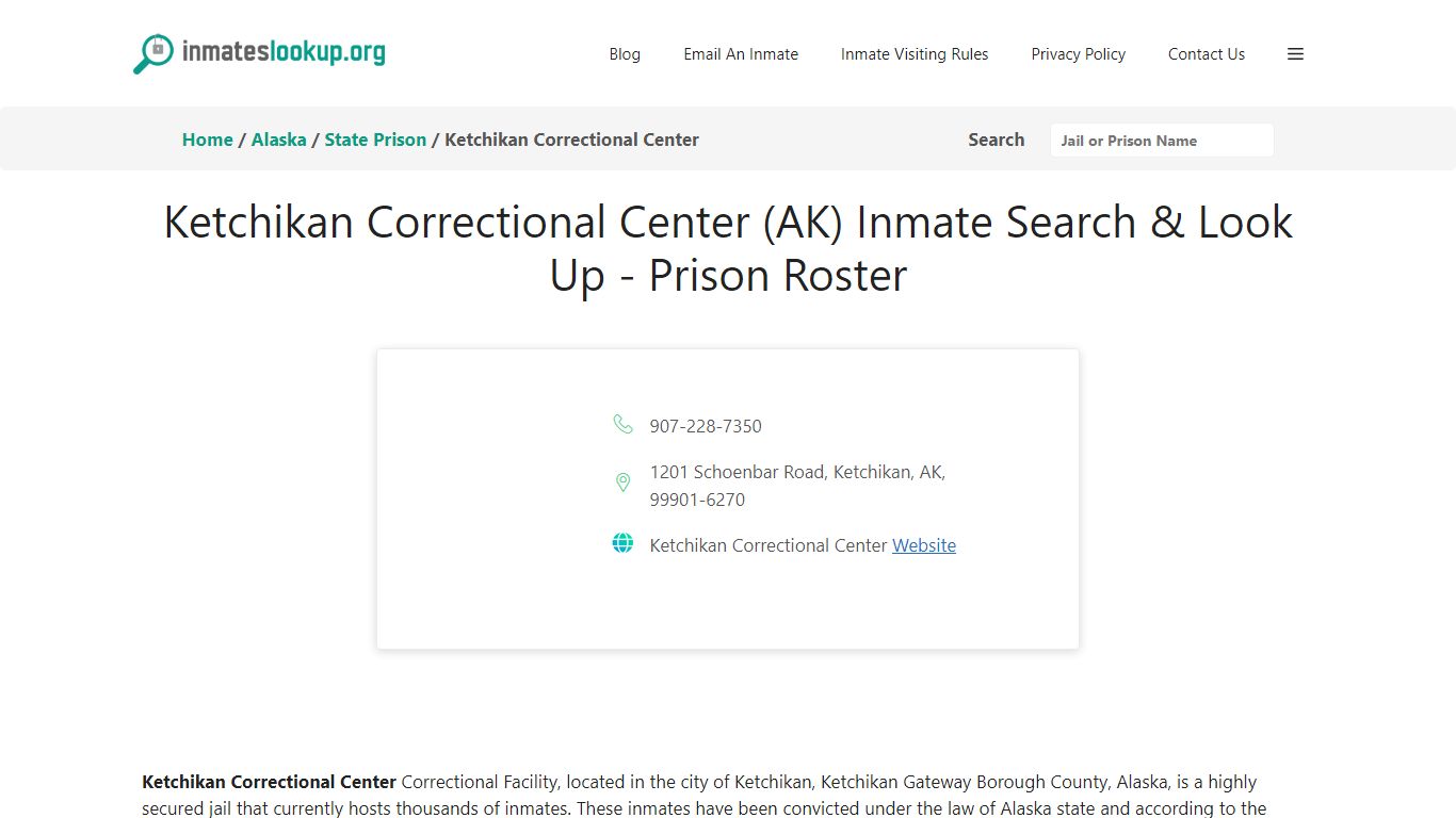 Ketchikan Correctional Center (AK) Inmate Search & Look Up - Inmate Lookup