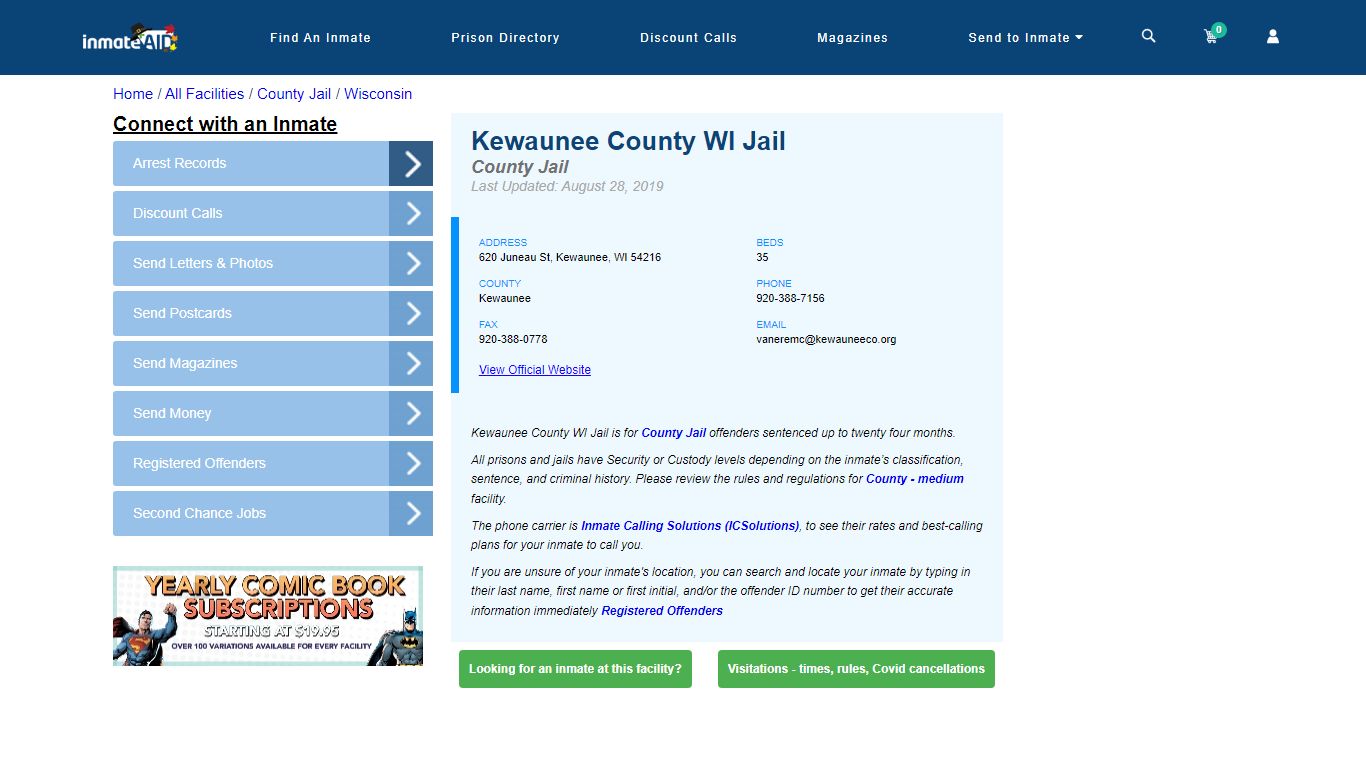 Kewaunee County WI Jail - Inmate Locator - Kewaunee, WI