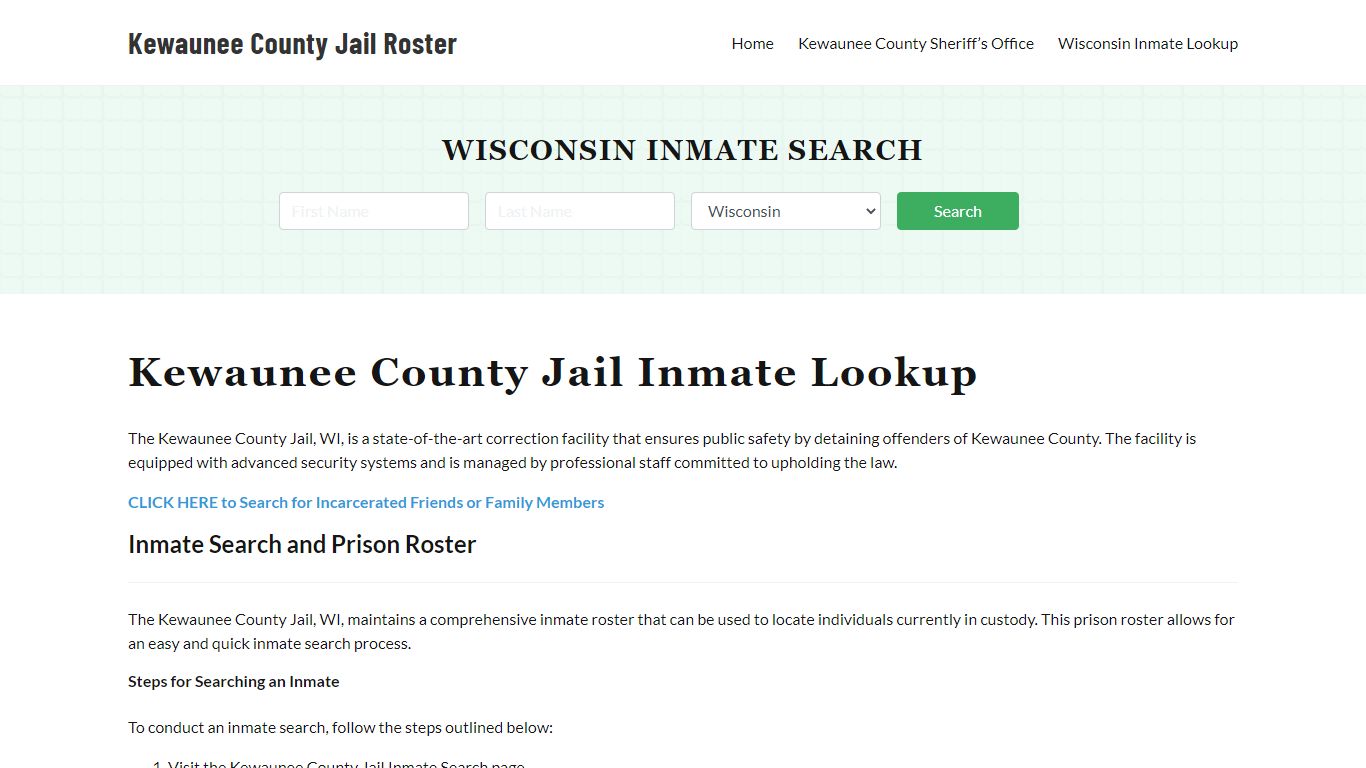 Kewaunee County Jail Roster Lookup, WI, Inmate Search