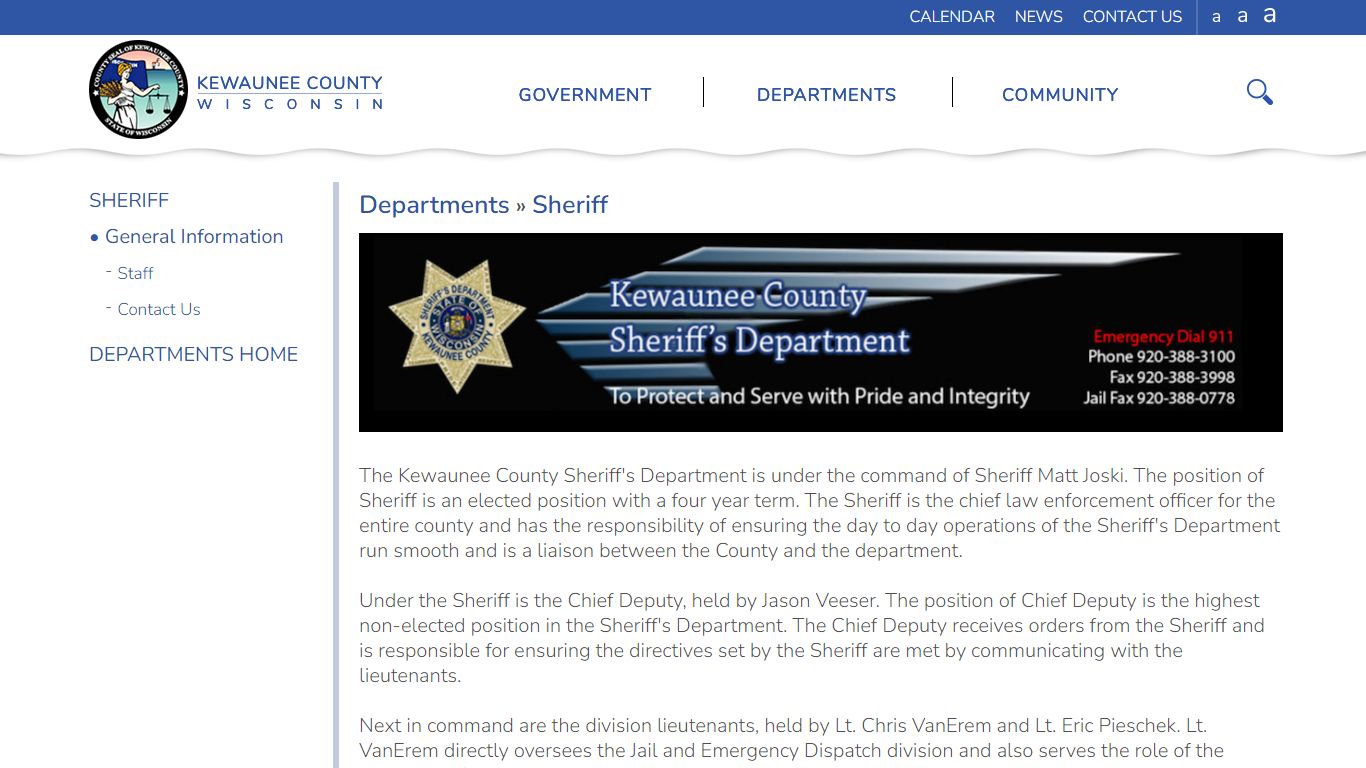 Kewaunee County » Departments » Sheriff