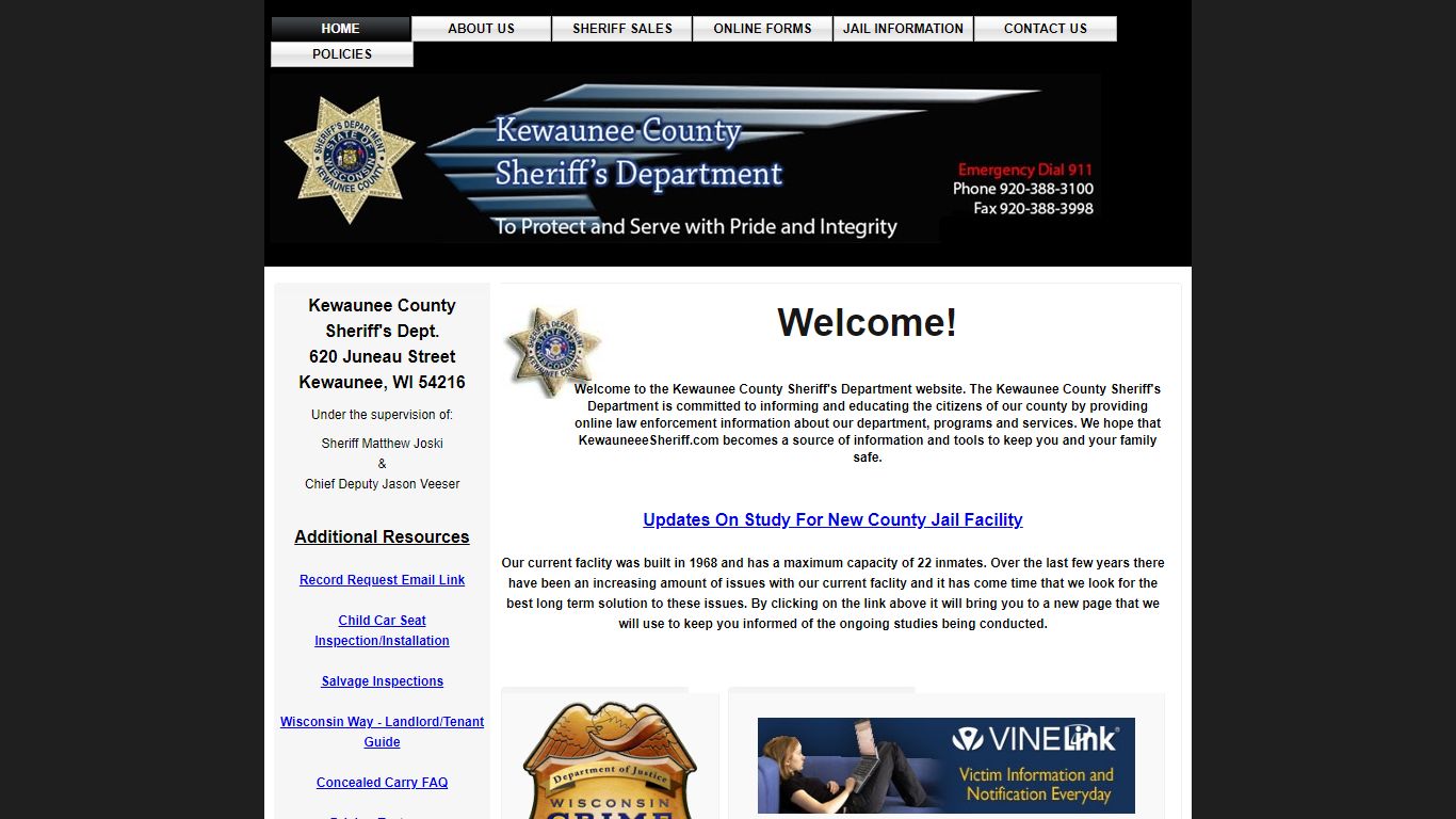 Kewaunee County Sheriff's Department Homepage