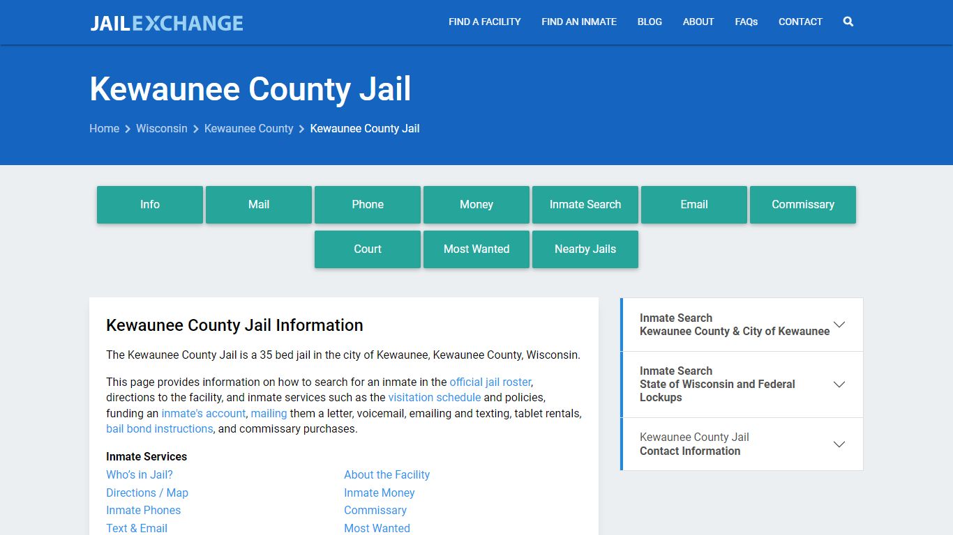 Kewaunee County Jail, WI Inmate Search, Information