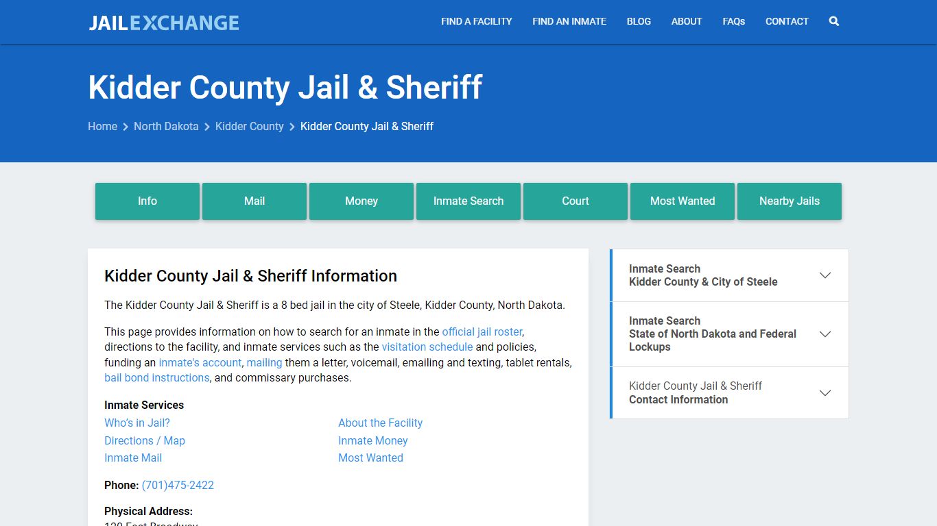 Kidder County Jail & Sheriff, ND Inmate Search, Information
