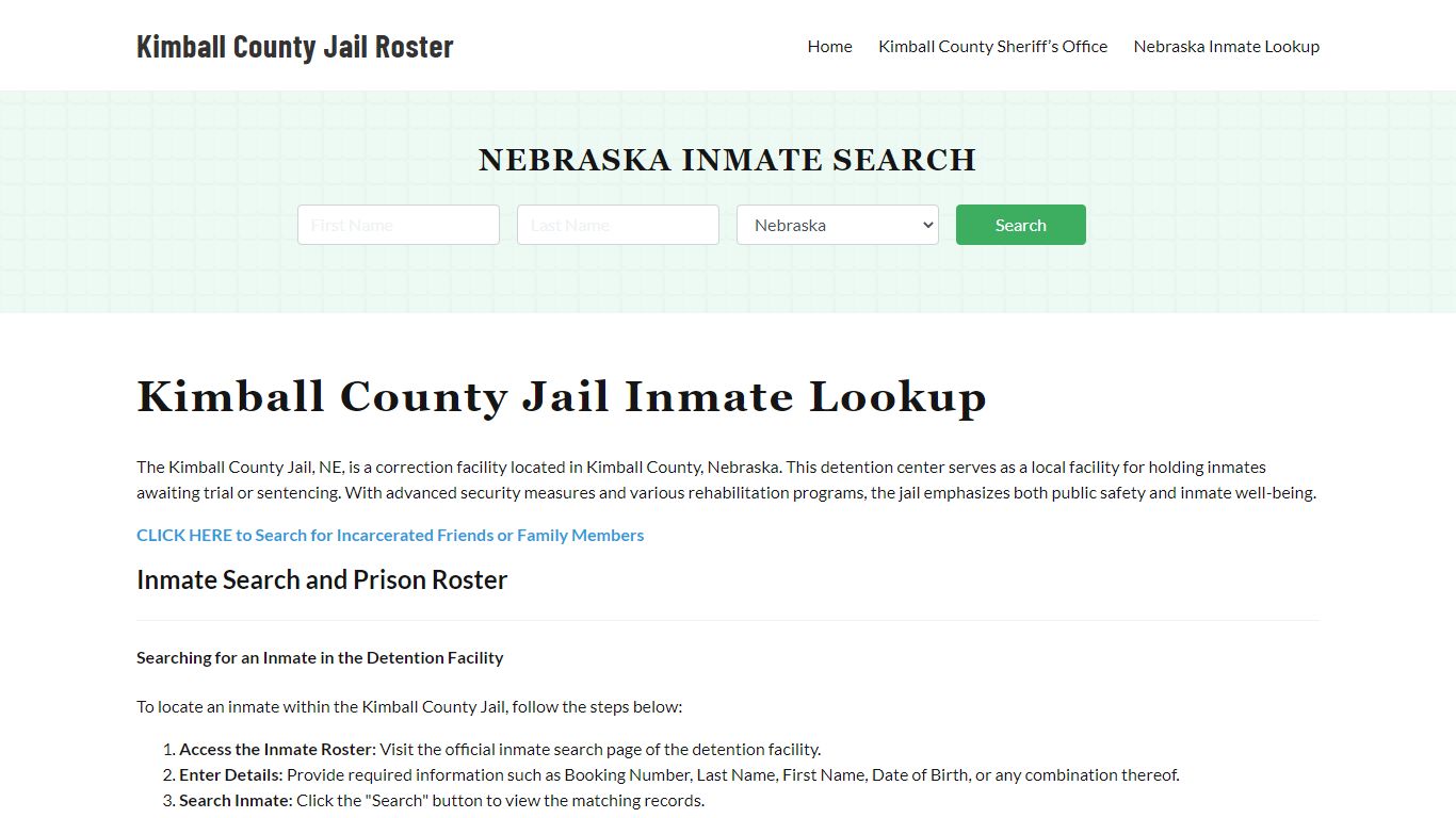 Kimball County Jail Roster Lookup, NE, Inmate Search