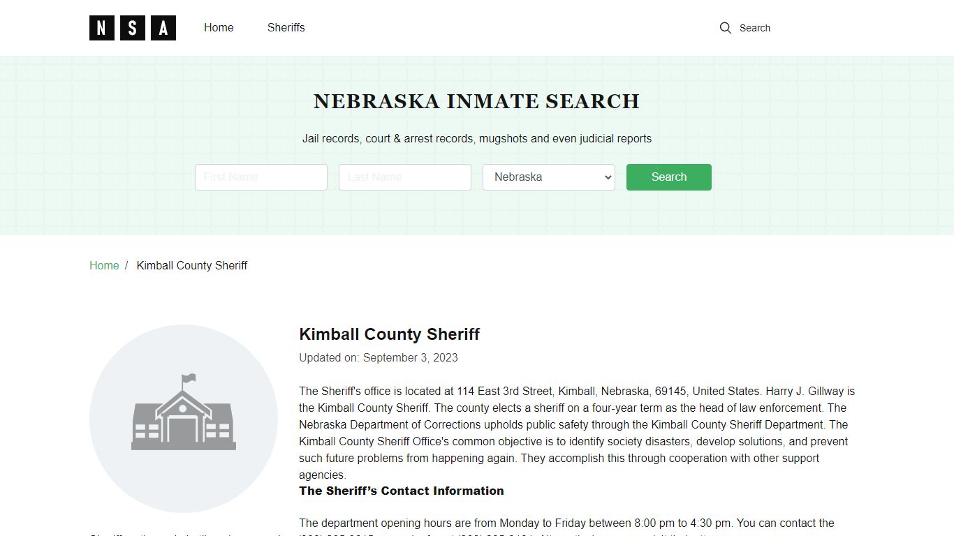 Kimball County Sheriff, Nebraska and County Jail Information