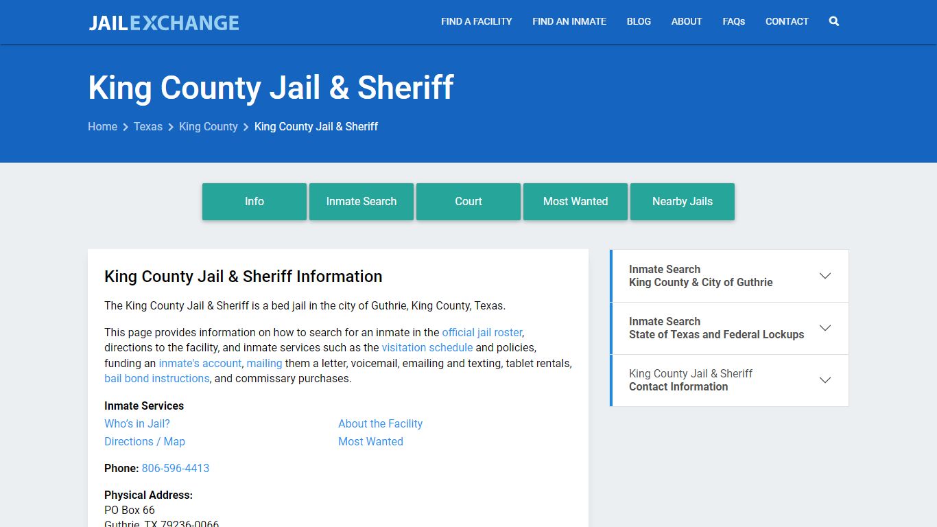 King County Jail & Sheriff, TX Inmate Search, Information