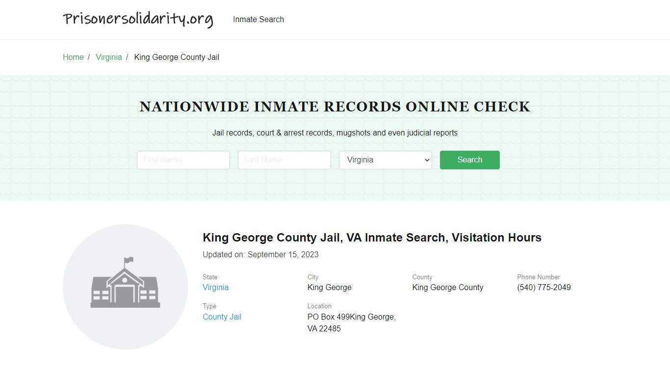 King George County Jail, VA Inmate Search, Visitation Hours
