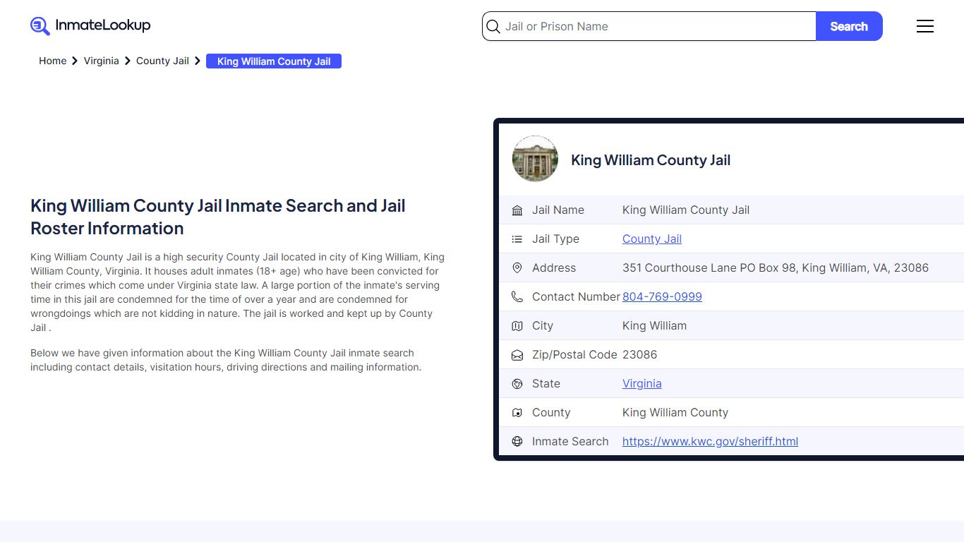 King William County Jail Inmate Search - King William Virginia - Inmate ...
