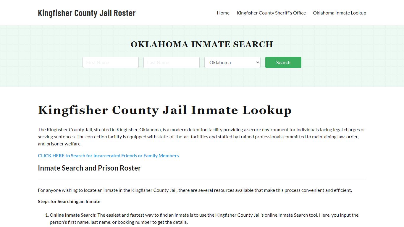 Kingfisher County Jail Roster Lookup, OK, Inmate Search