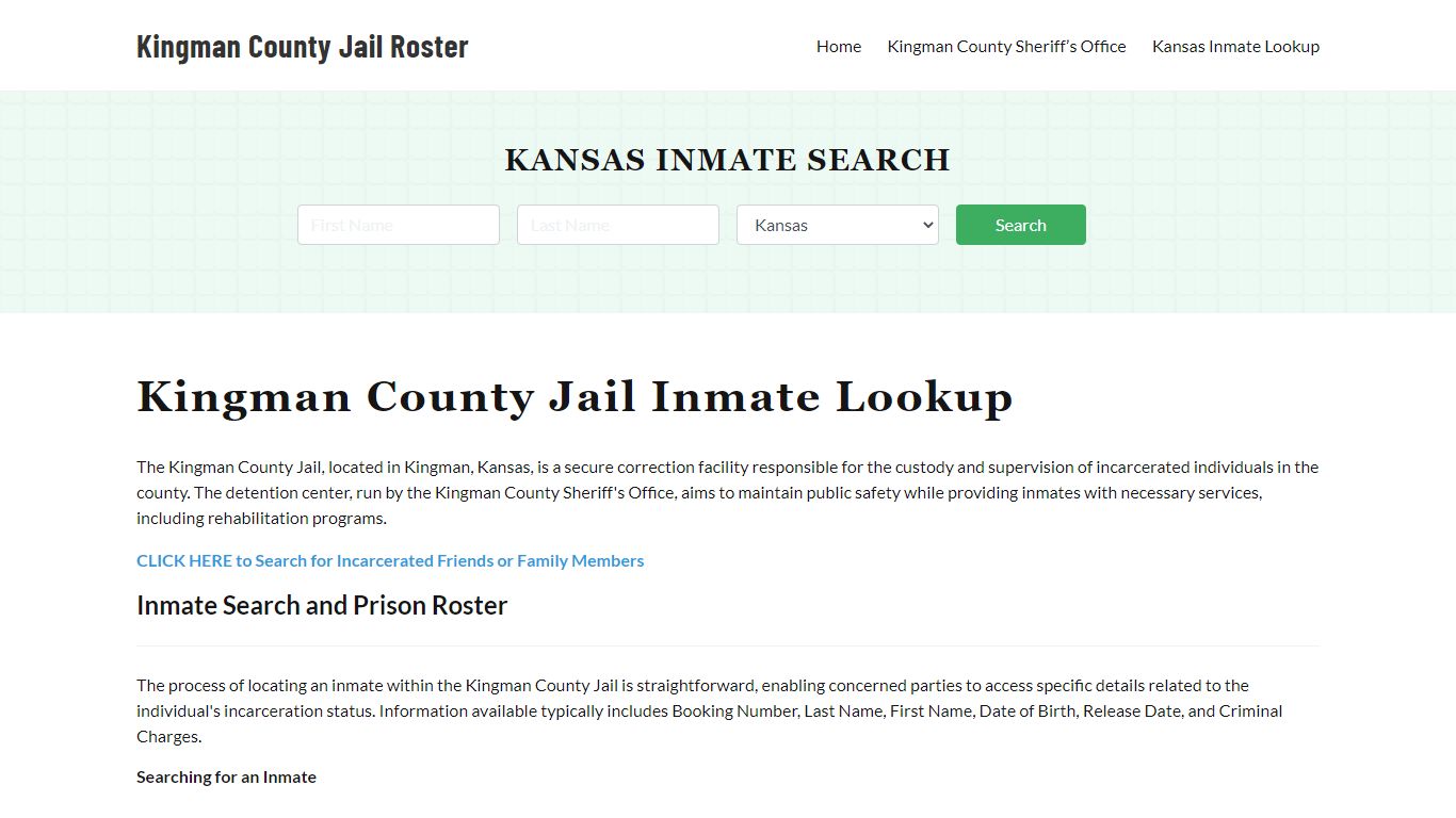 Kingman County Jail Roster Lookup, KS, Inmate Search