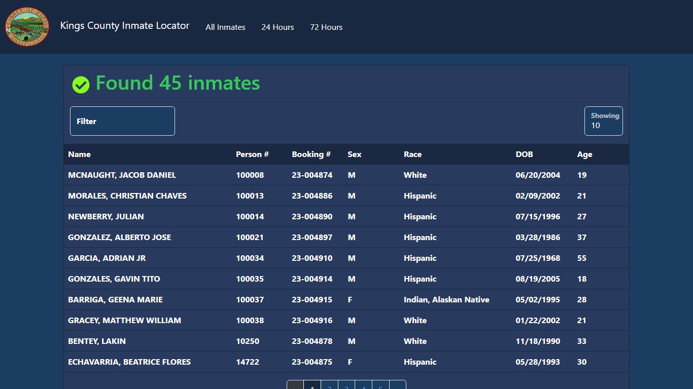 Inmates Booked in the Last 72 Hours