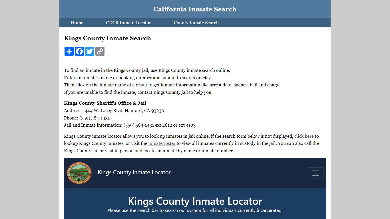 Kings County Inmate Search - California Inmate Search
