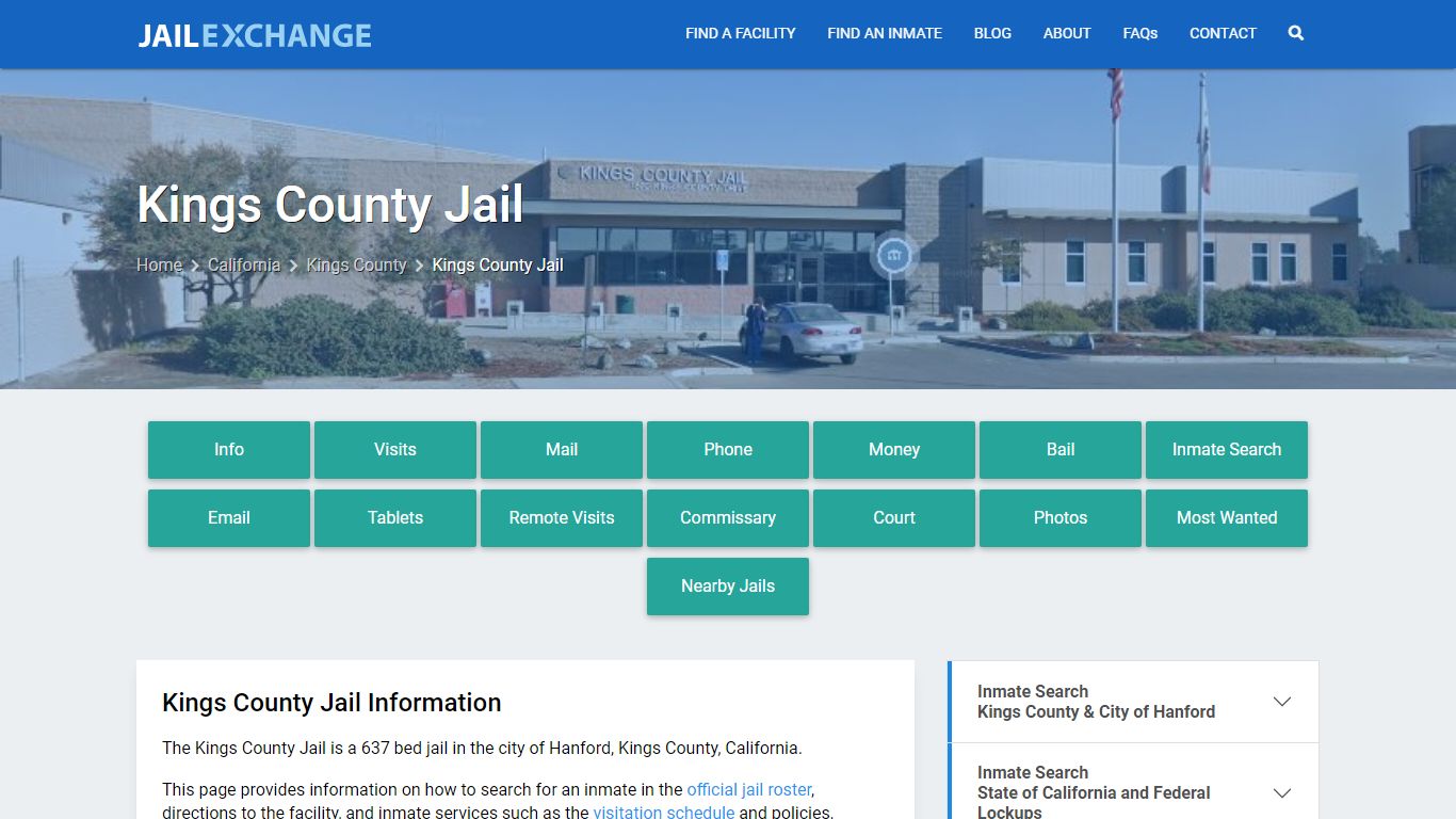 Kings County Jail, CA Inmate Search, Information