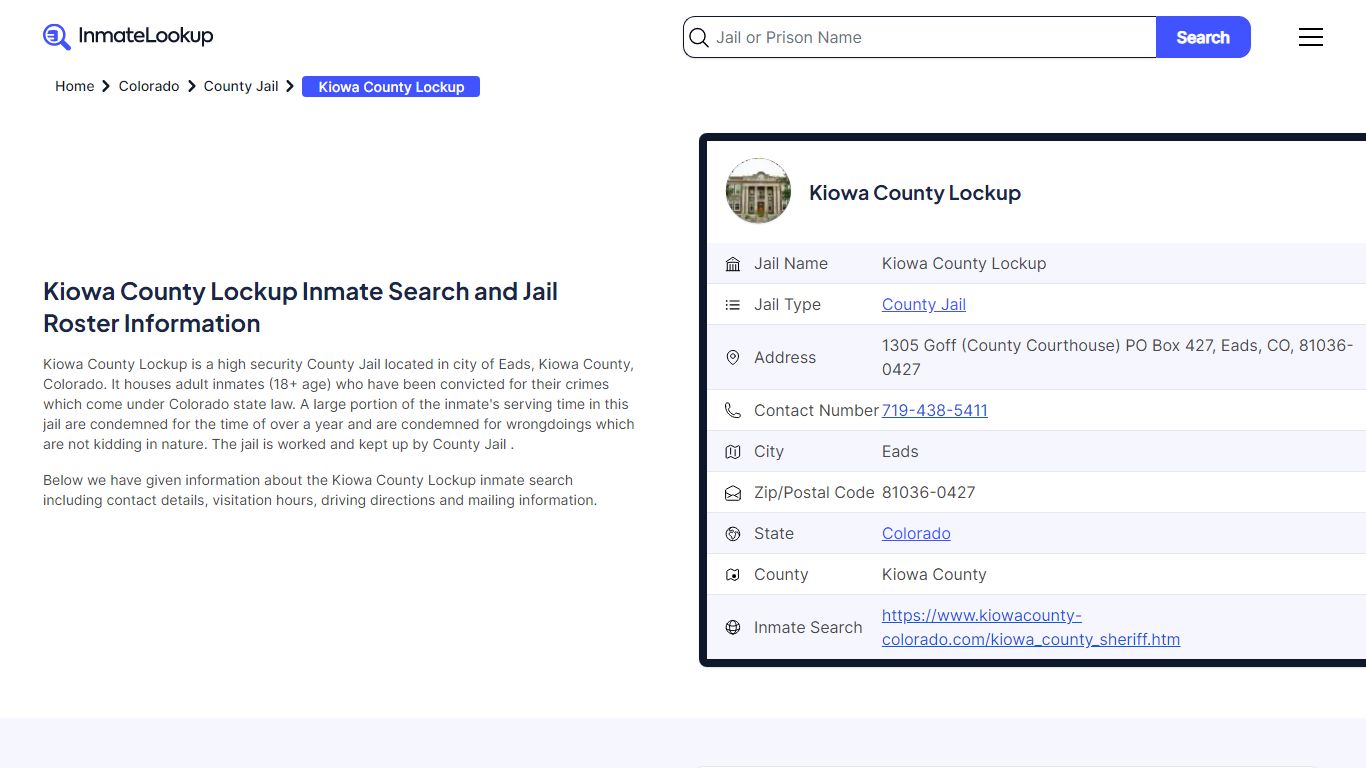 Kiowa County Lockup (CO) Inmate Search Colorado - Inmate Lookup