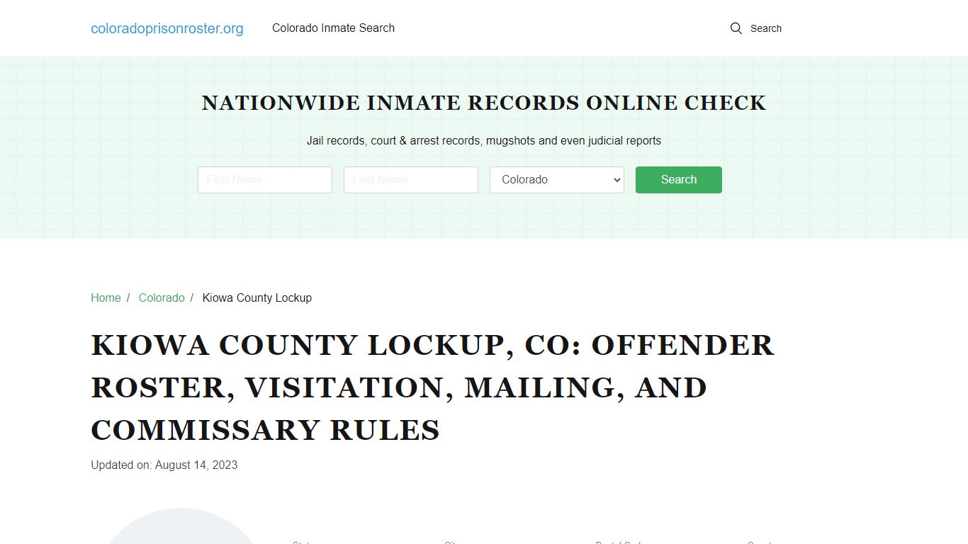 Kiowa County Lockup, CO: Inmate Lookup, Visitations, Contacs