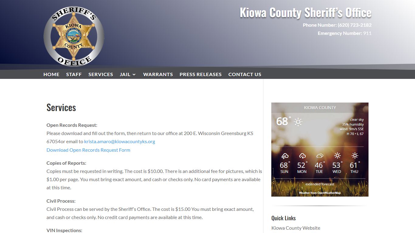Services | Kiowa County Sheriff's Office