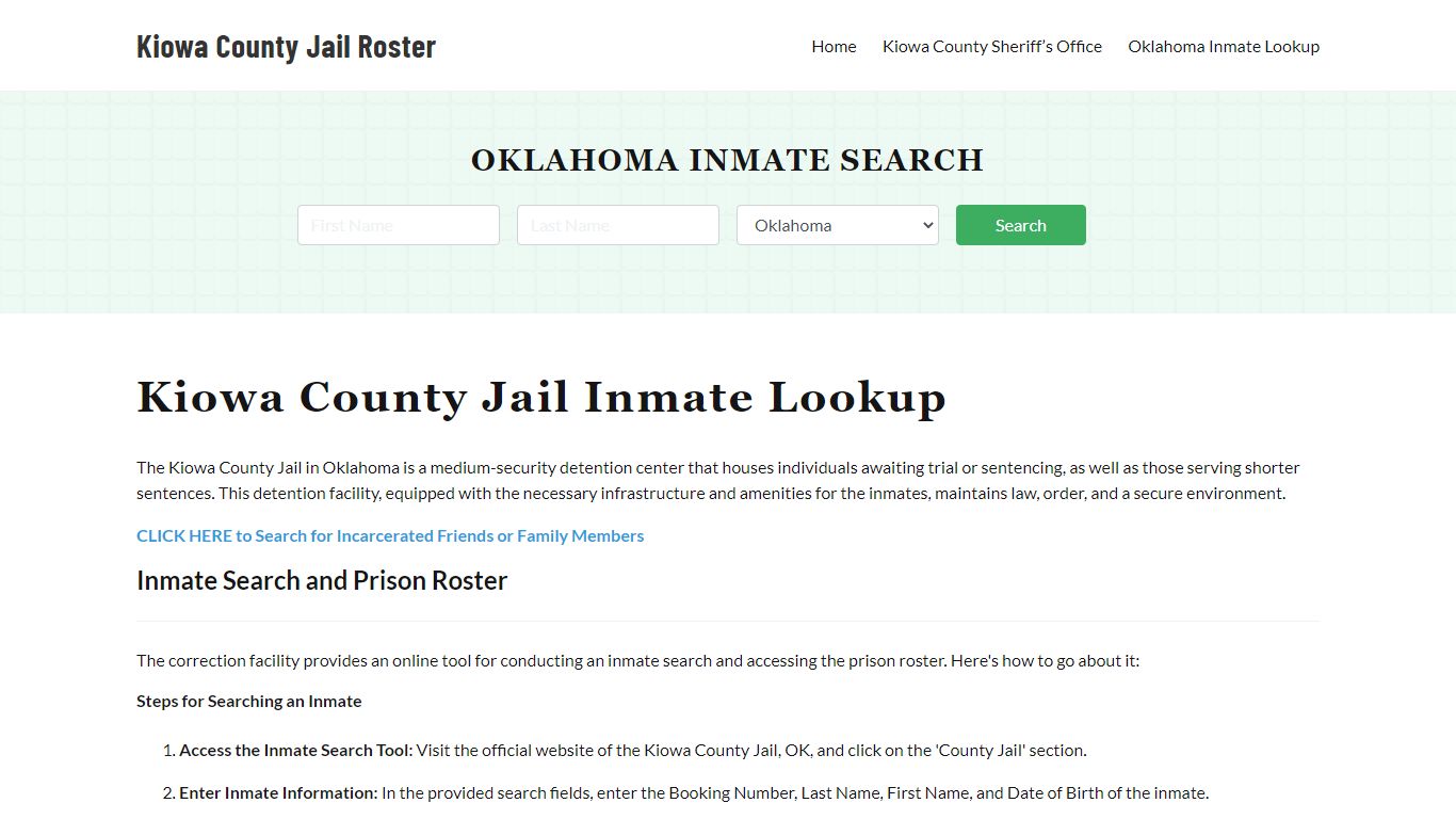 Kiowa County Jail Roster Lookup, OK, Inmate Search