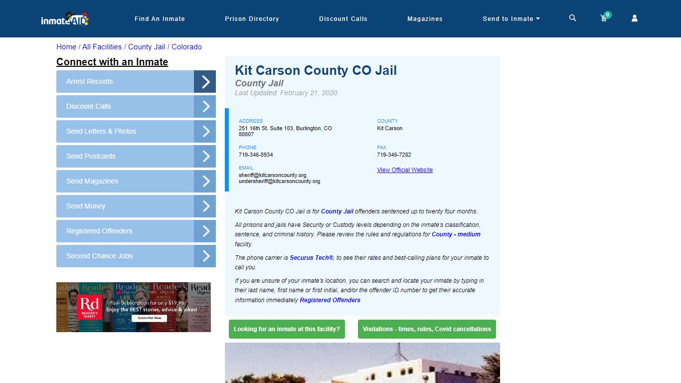 Kit Carson County CO Jail - Inmate Locator - Burlington, CO