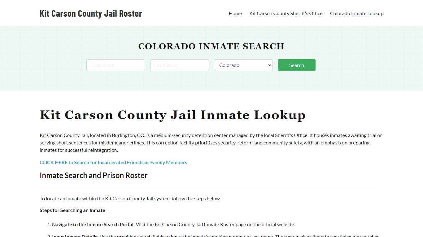Kit Carson County Jail Roster Lookup, CO, Inmate Search