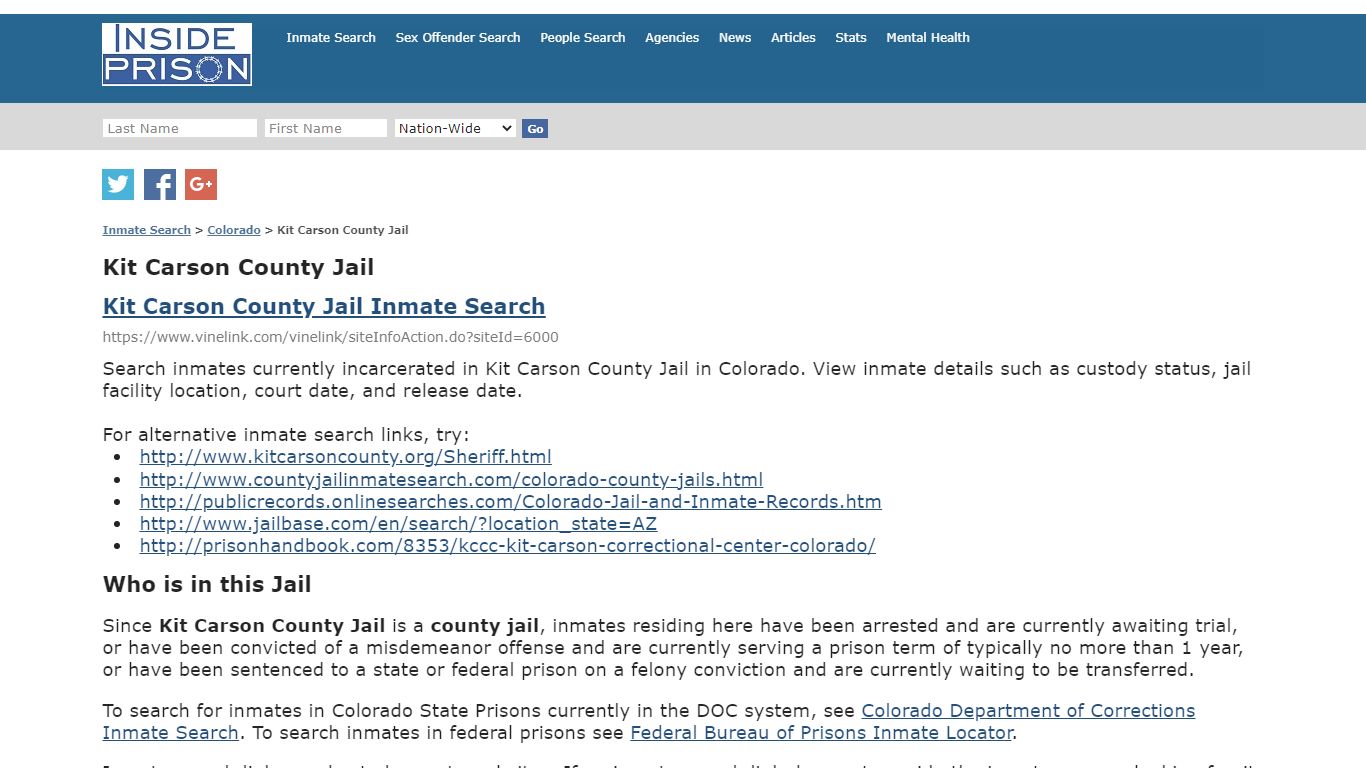 Kit Carson County Jail - Colorado - Inmate Search - Inside Prison
