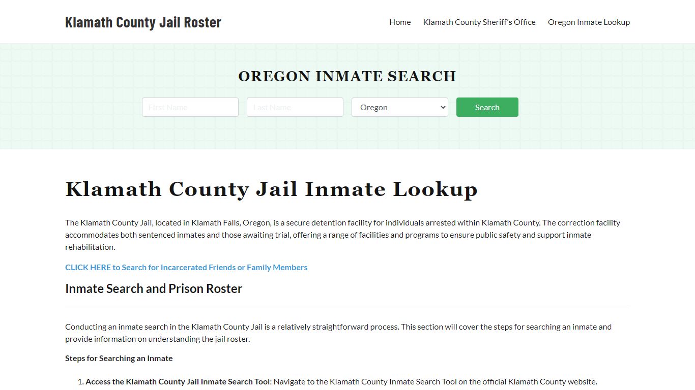 Klamath County Jail Roster Lookup, OR, Inmate Search