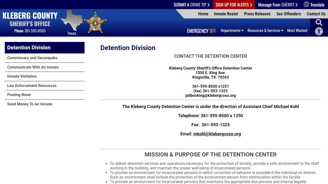 Detention Division | Kleberg County Sheriff