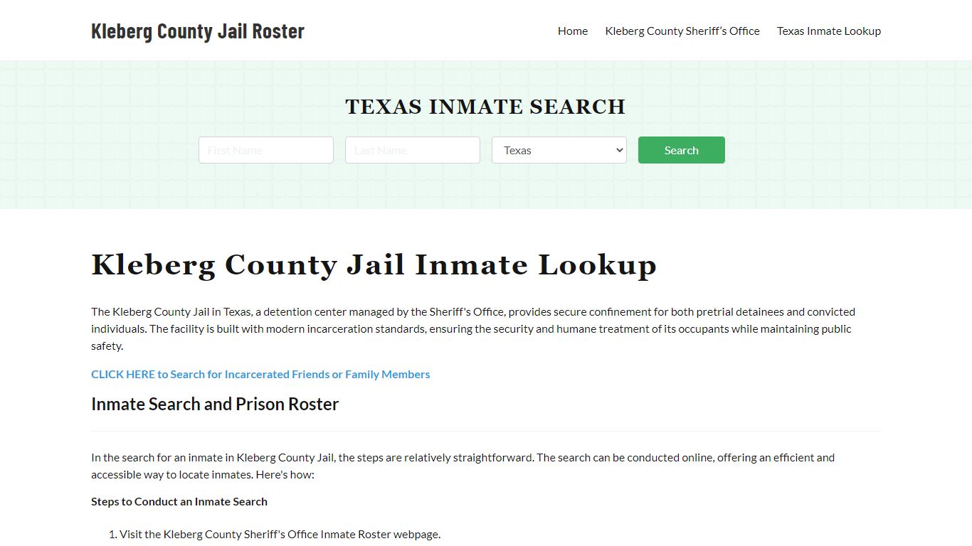 Kleberg County Jail Roster Lookup, TX, Inmate Search