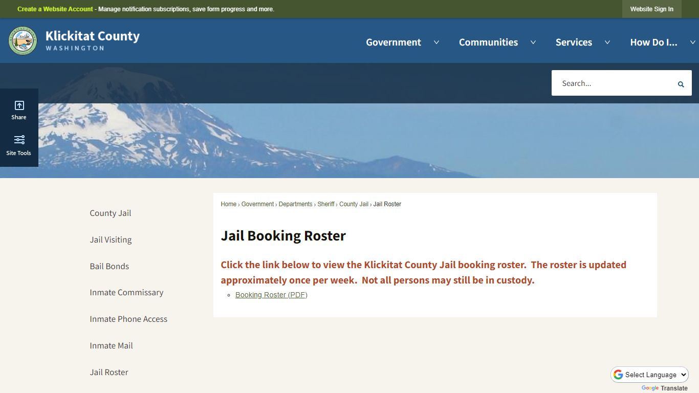 Jail Booking Roster | Klickitat County, WA