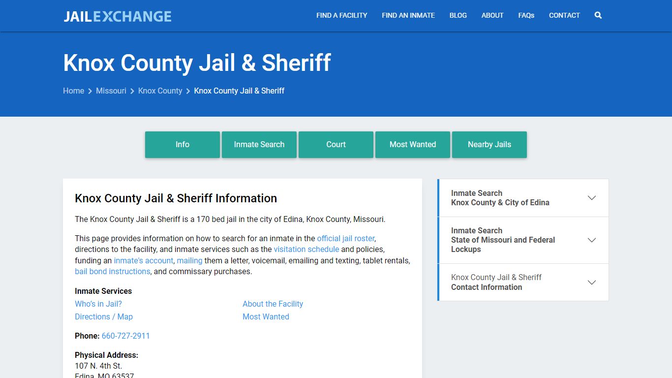 Knox County Jail & Sheriff, MO Inmate Search, Information