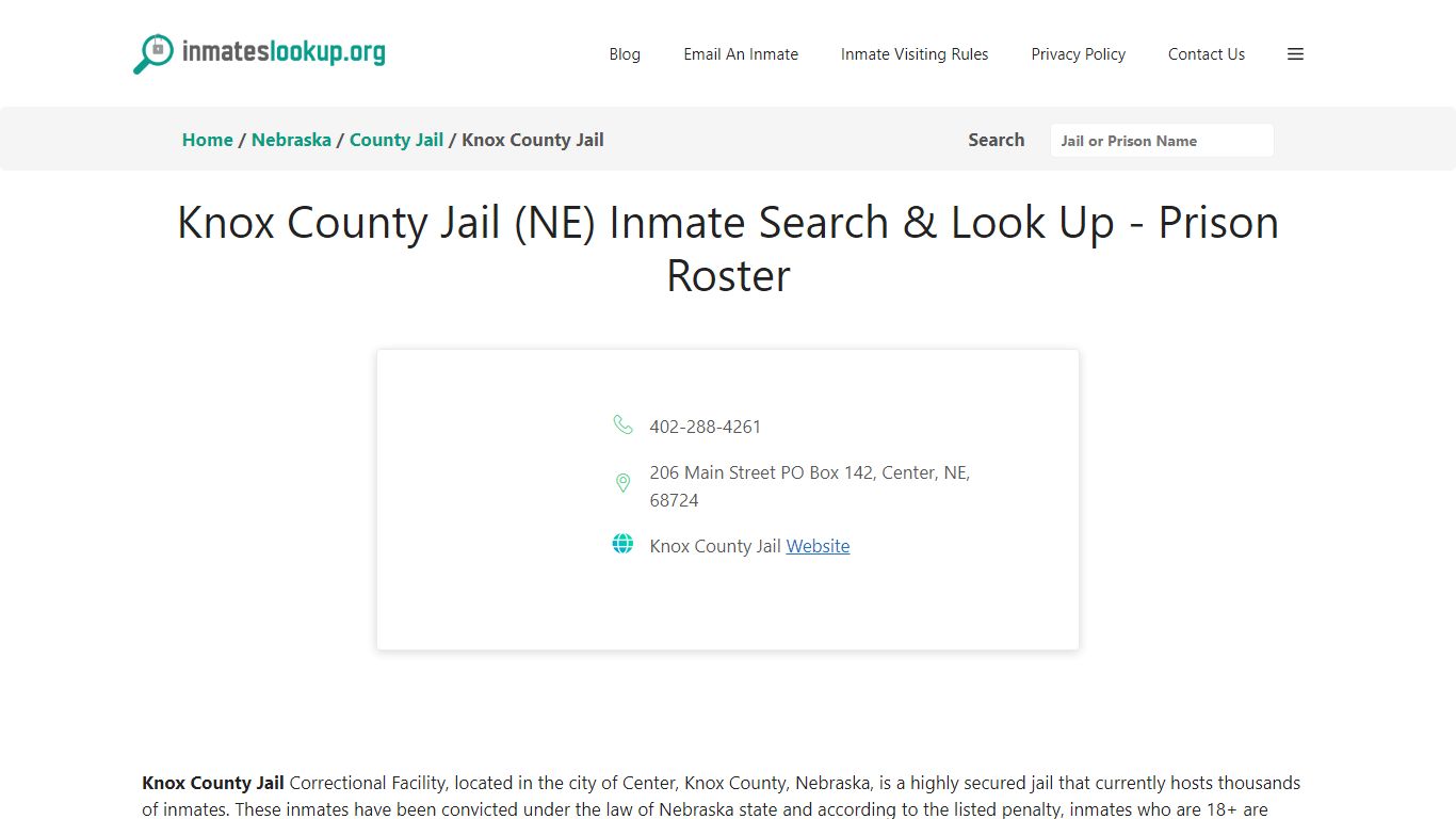 Knox County Jail (NE) Inmate Search & Look Up - Prison Roster