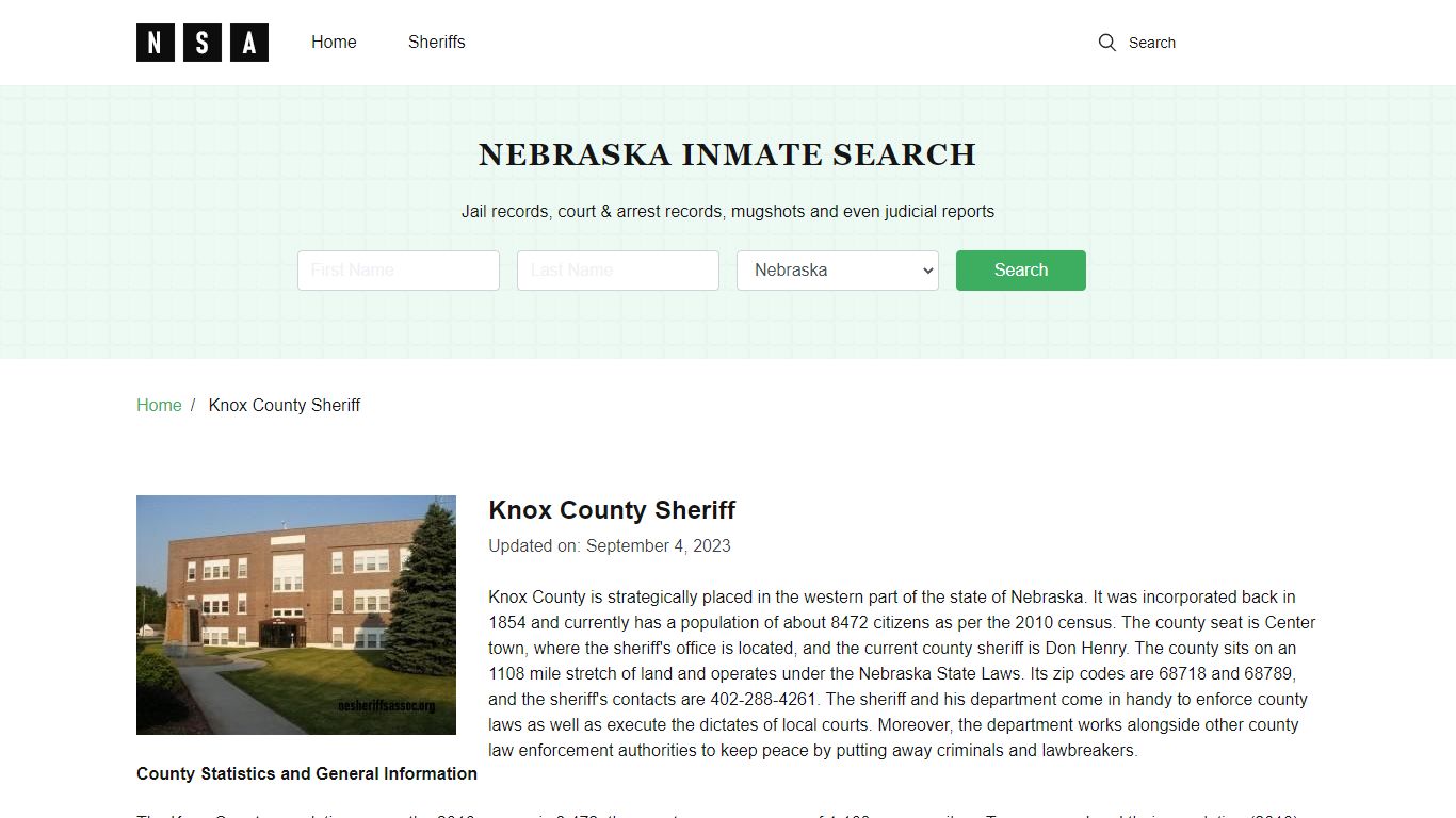 Knox County Nebraska Sheriff and County Jail Information