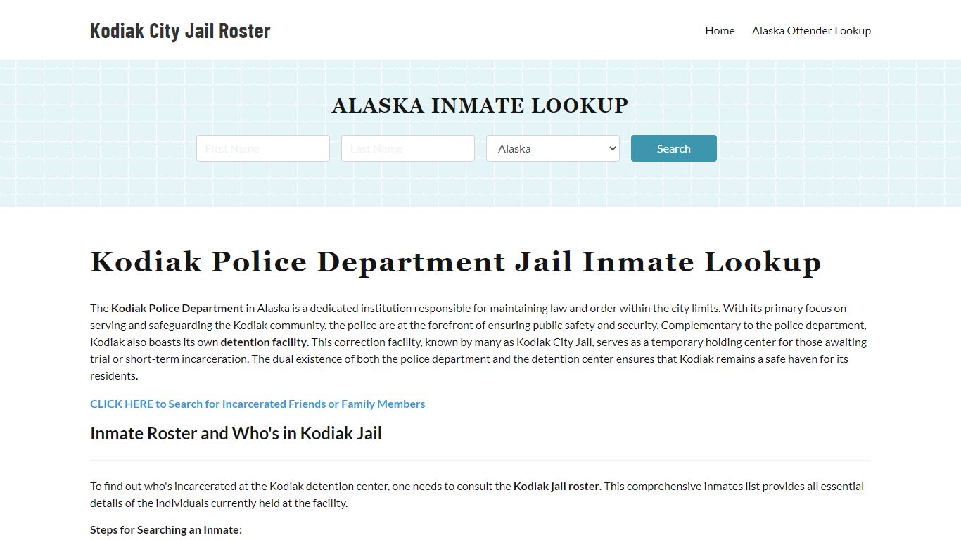 Kodiak Police Department & City Jail, AK Inmate Roster, Arrests, Mugshots