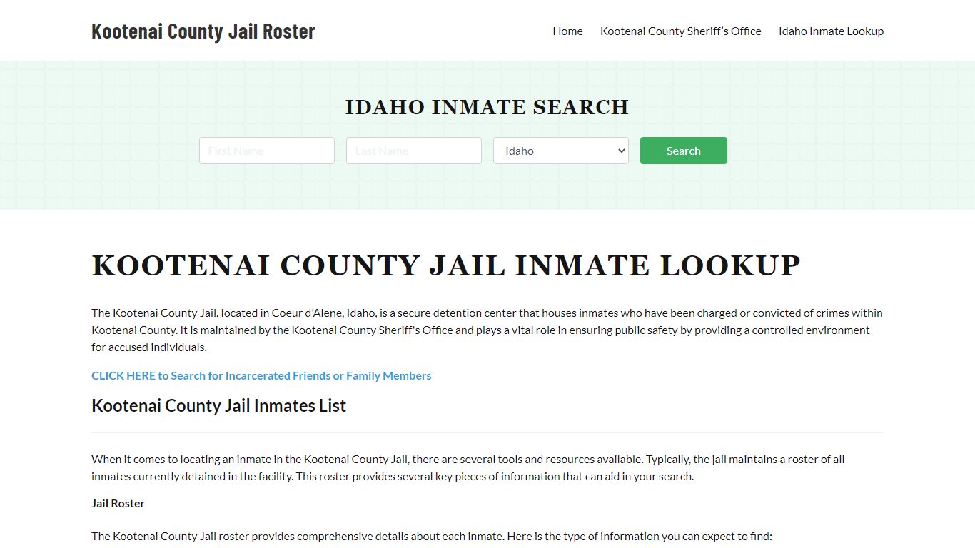 Kootenai County Jail Roster Lookup, ID, Inmate Search