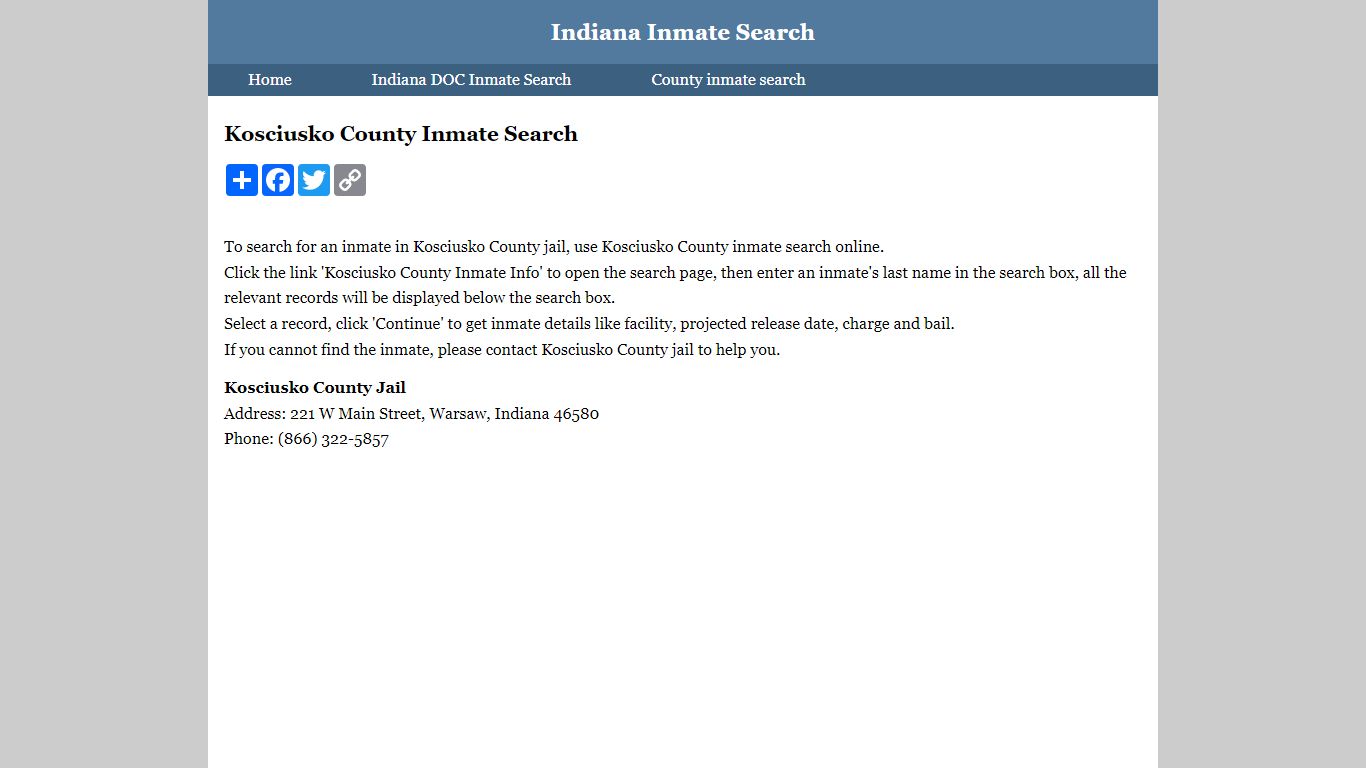 Kosciusko County Inmate Search