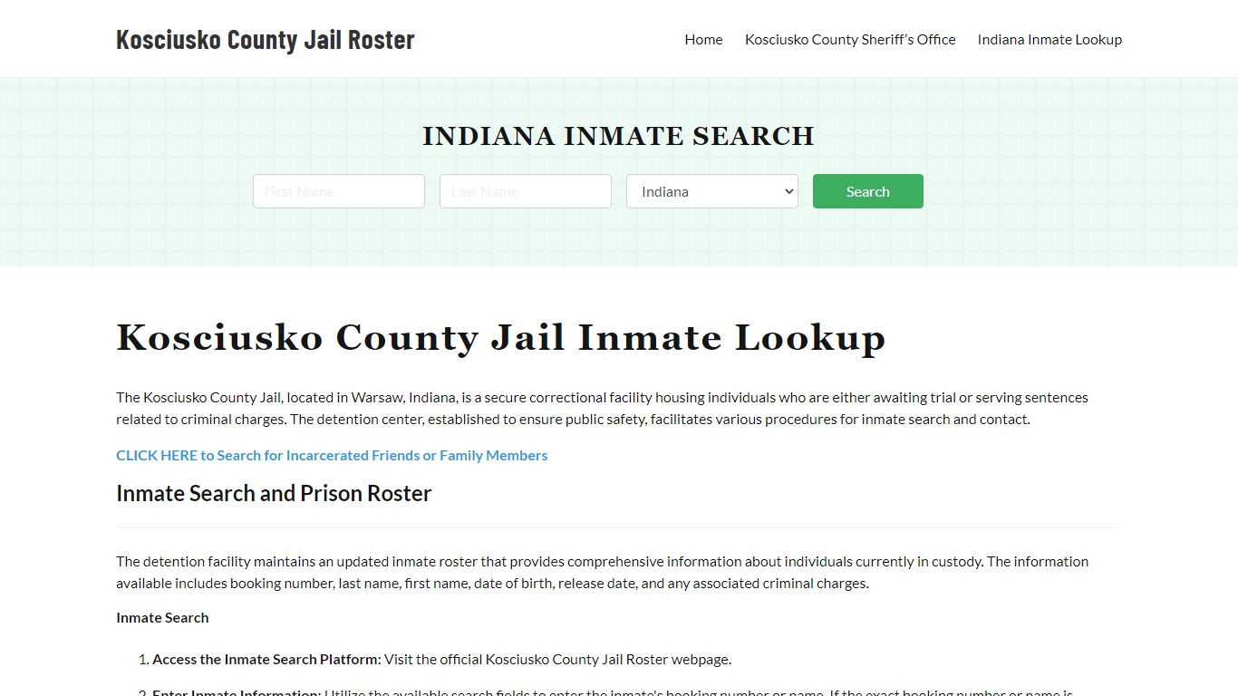 Kosciusko County Jail Roster Lookup, IN, Inmate Search