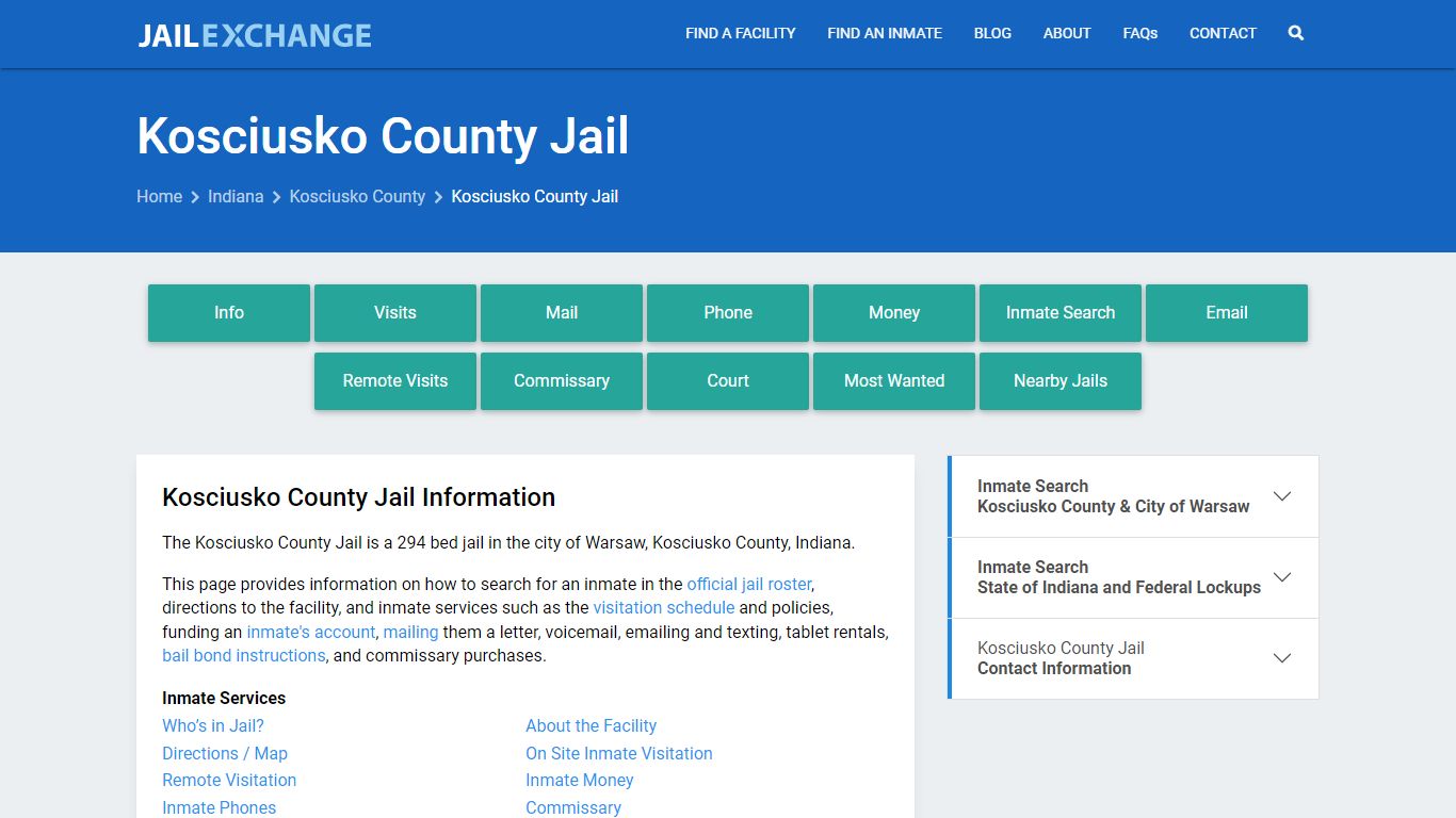 Kosciusko County Jail, IN Inmate Search, Information