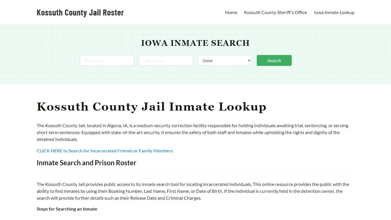 Kossuth County Jail Roster Lookup, IA, Inmate Search