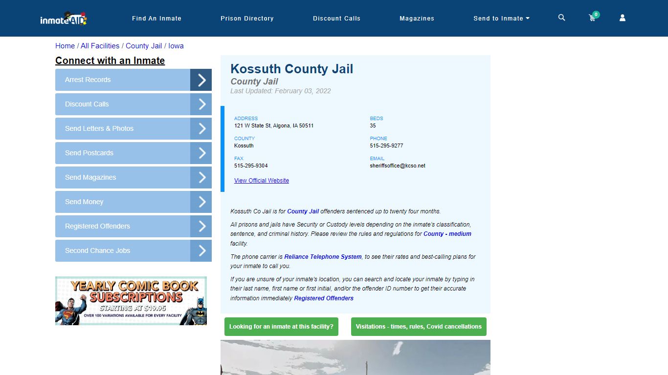 Kossuth County Jail - Inmate Locator - Algona, IA