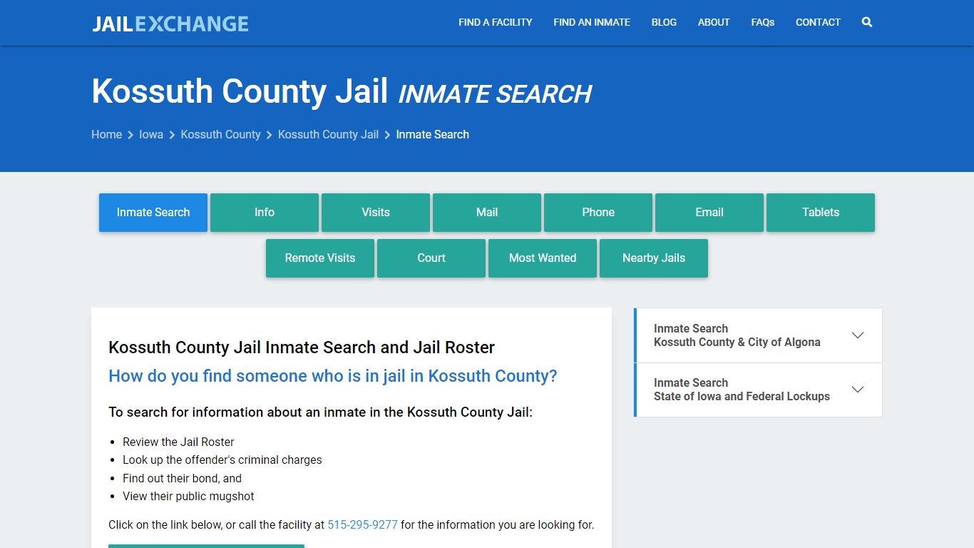 Inmate Search: Roster & Mugshots - Kossuth County Jail, IA