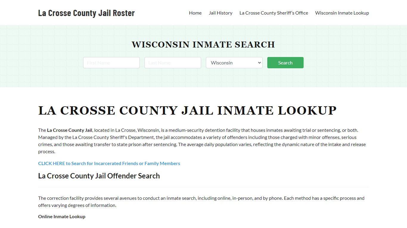 La Crosse County Jail Roster Lookup, WI, Inmate Search