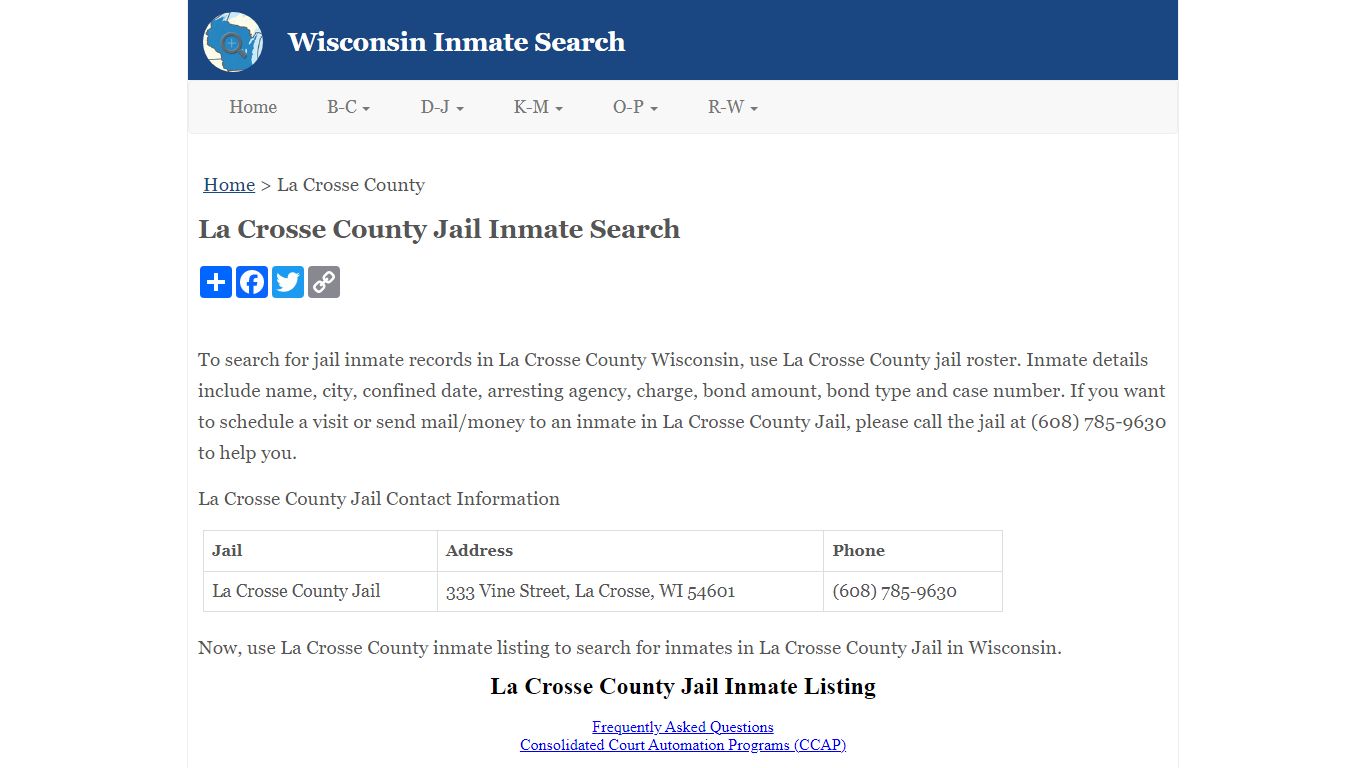 La Crosse County Jail Inmate Search