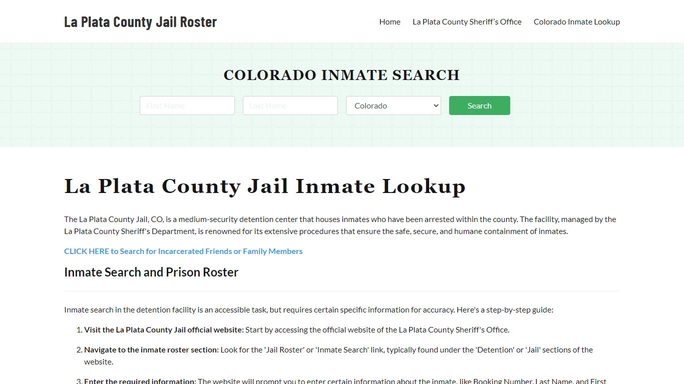 La Plata County Jail Roster Lookup, CO, Inmate Search