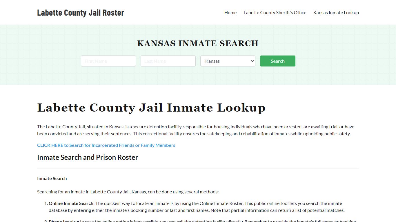 Labette County Jail Roster Lookup, KS, Inmate Search