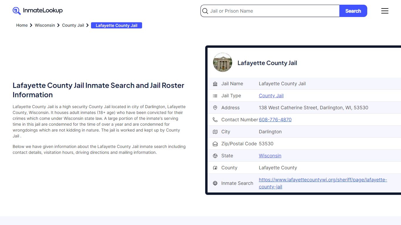 Lafayette County Jail Inmate Search - Darlington Wisconsin - Inmate Lookup
