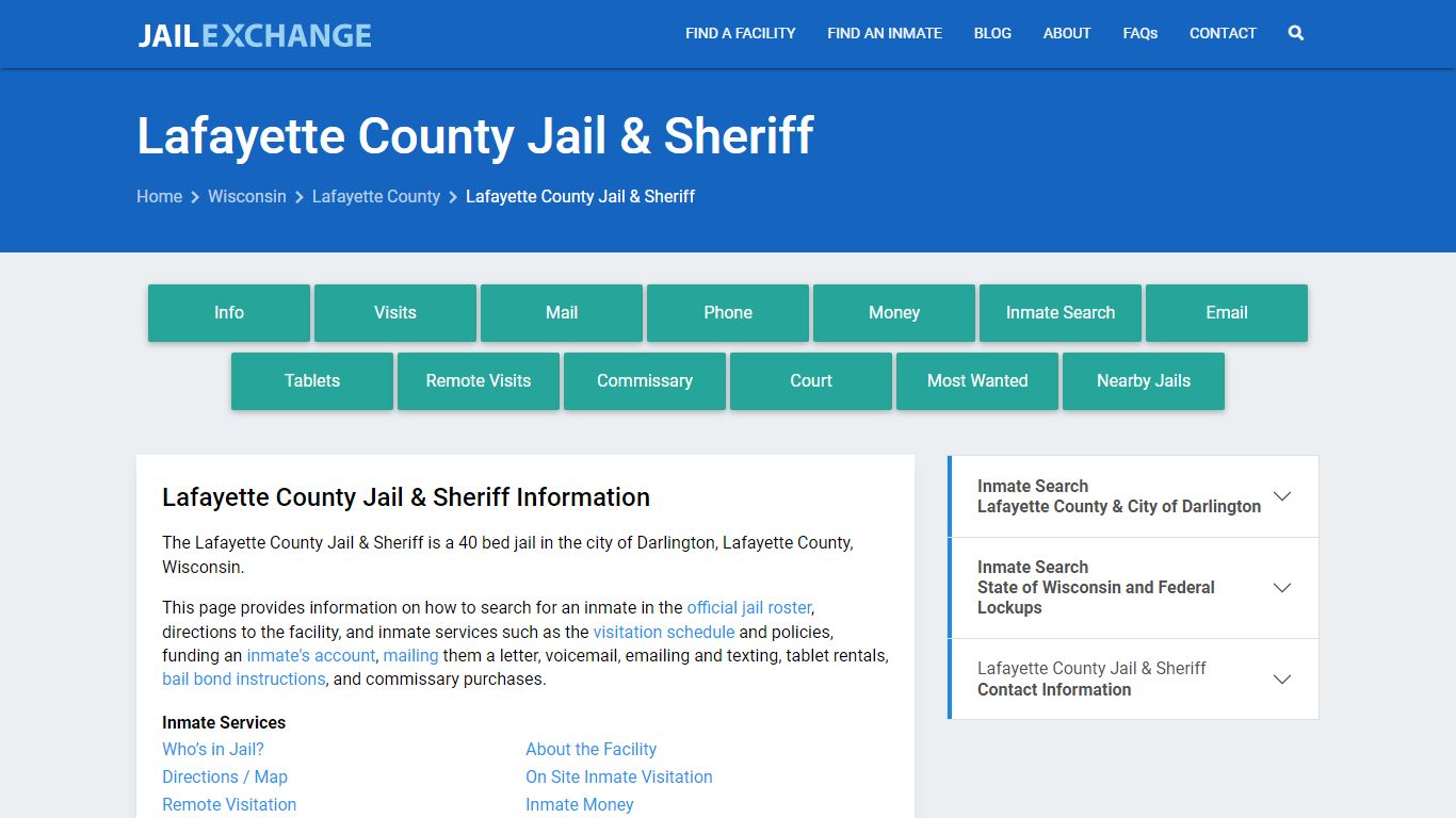 Lafayette County Jail & Sheriff, WI Inmate Search, Information